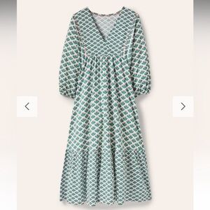 Boden Anita Green Floral Jersey 3/4 Sleeve Midi Dress Size 2P